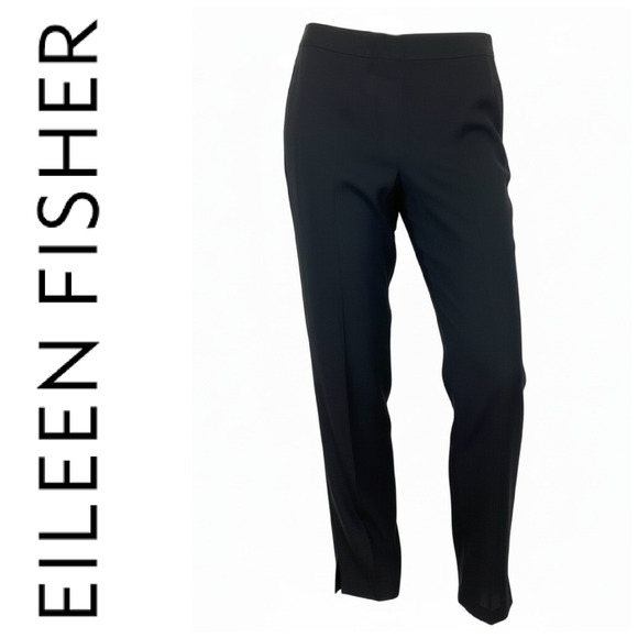 Eileen Fisher Pants - Eileen Fisher 100% Silk Black Pants Side Zip Ankle Minimalist Sz S Quiet Luxury